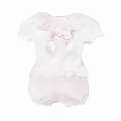 SS26 Baby Girls Pink Lace Ribbon Jam Pant Set