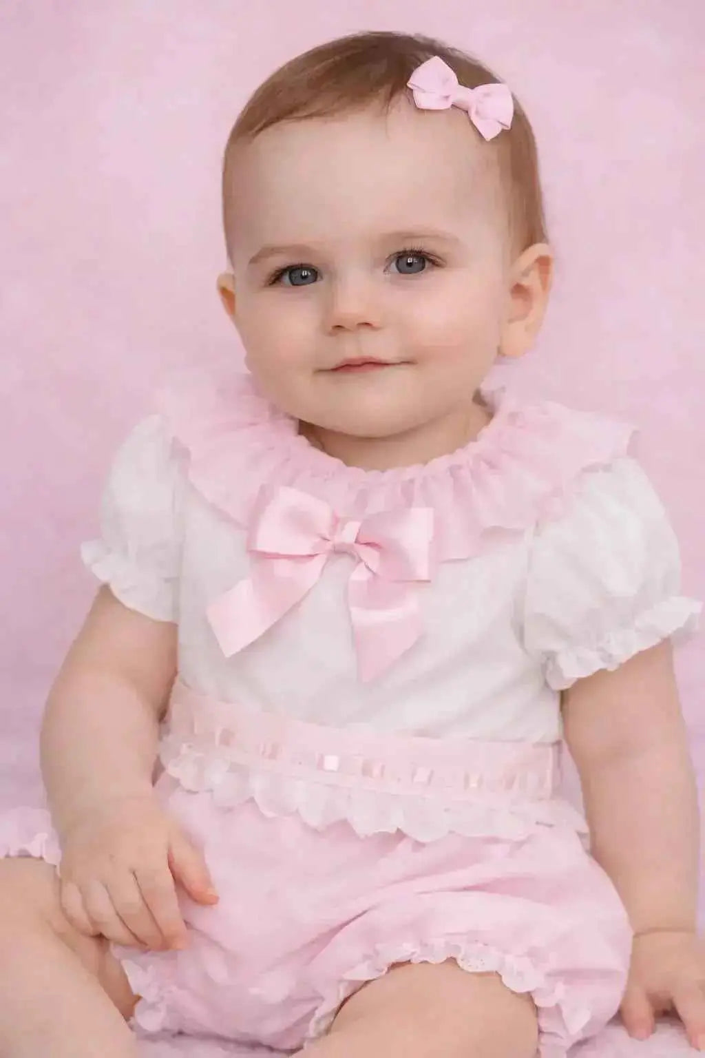 SS26 Baby Girls Pink Lace Ribbon Jam Pant Set
