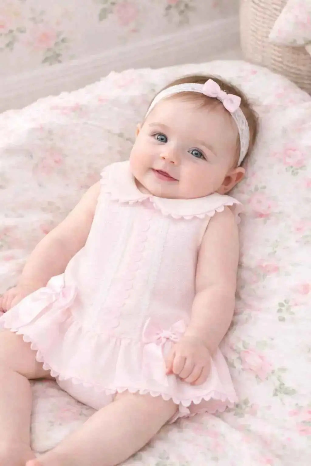 SS26 Baby Girls Pink Pique Trim Dress
