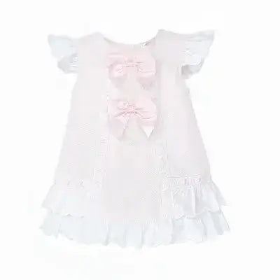 Baby Girls Pink Ribbon Pique A Line Dress Dainty Delilah