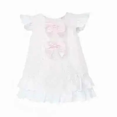 SS26 Baby Girls Pink Ribbon Pique A Line Dress