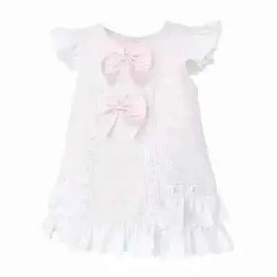 SS26 Baby Girls Pink Ribbon Pique A Line Dress