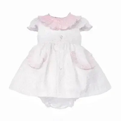 SS26 Baby Girls Pink Spot Smock Dress & Knickers Dainty Delilah