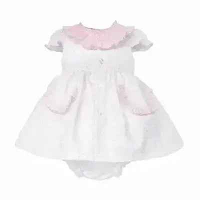 SS26 Baby Girls Pink Spot Smock Dress & Knickers