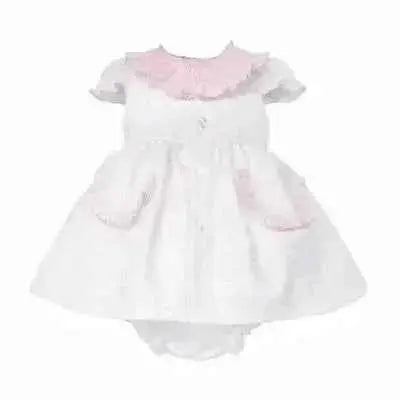 SS26 Baby Girls Pink Spot Smock Dress & Knickers