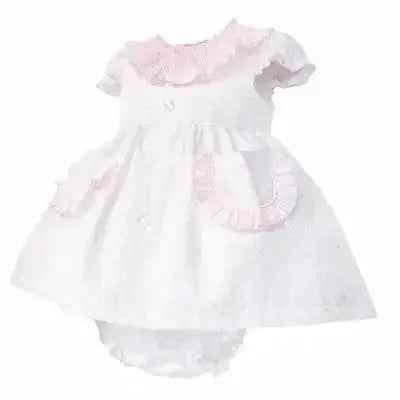 SS26 Baby Girls Pink Spot Smock Dress & Knickers