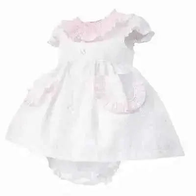 SS26 Baby Girls Pink Spot Smock Dress & Knickers