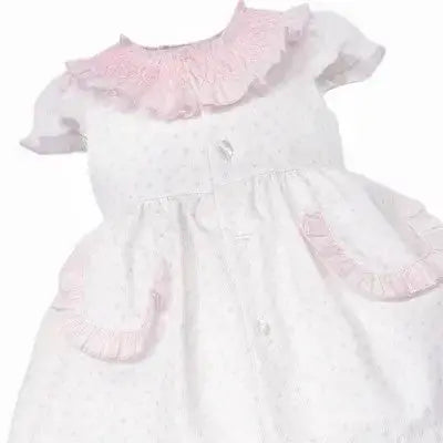 SS26 Baby Girls Pink Spot Smock Dress & Knickers Dainty Delilah