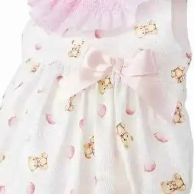 SS26 Baby Girls Pink Teddy Smock Romper