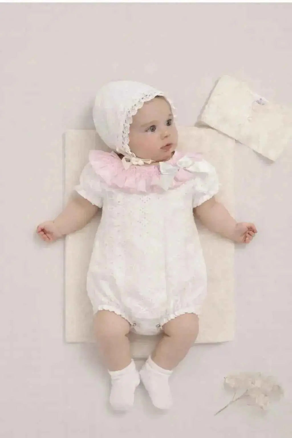 SS26 Baby Girls White Embroidered Romper