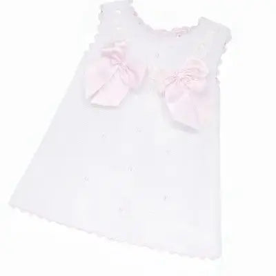 Baby Girls White & Pink Pique A Line Dress Dainty Delilah