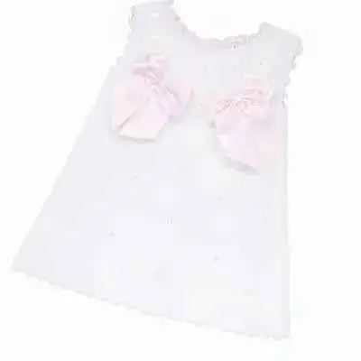 SS26 Baby Girls White & Pink Pique A Line Dress