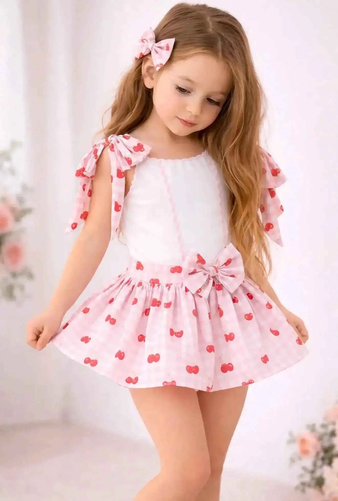 SS26 Cherry Pink Gingham Skort Jam Pant Set & Shirt