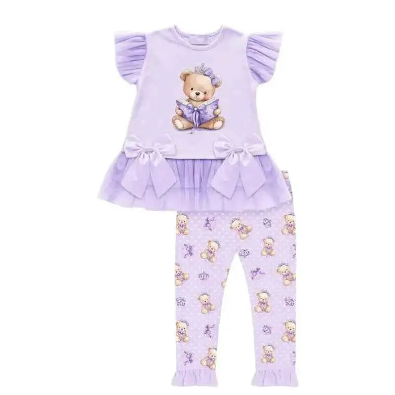 SS26 Girls Lilac Tulle Teddy Bear T-Shirt & Legging Set