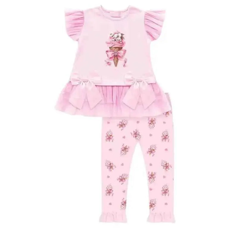 SS26 Girls Pink Tulle Ice Cream T-Shirt & Legging Set