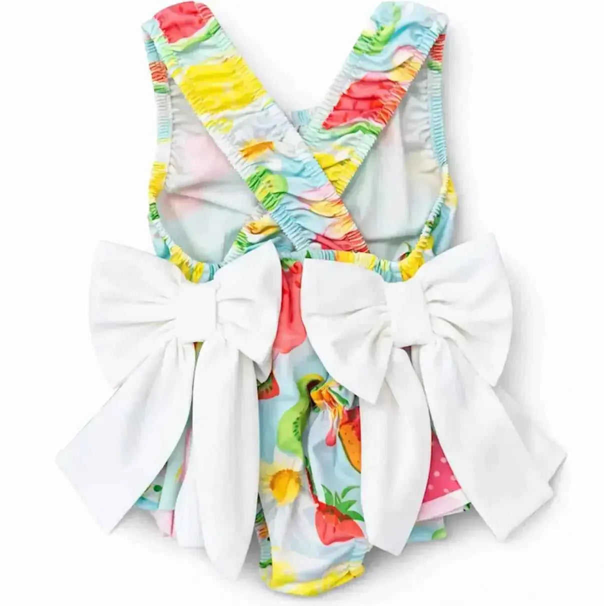 SS26 Girls Summer Blue Fruit Frilly Bow Swimming Costume