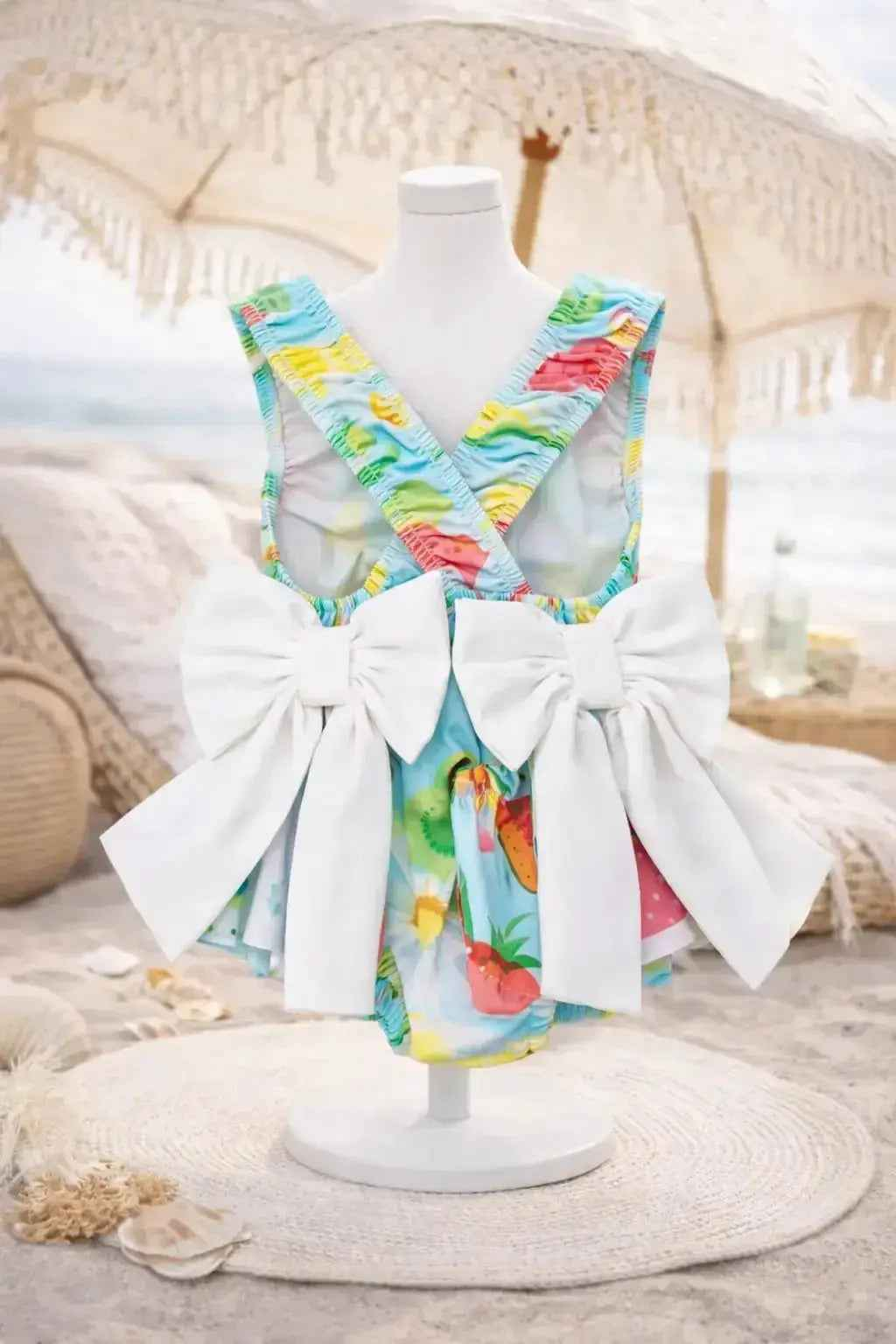 SS26 Girls Summer Blue Fruit Frilly Bow Swimming Costume