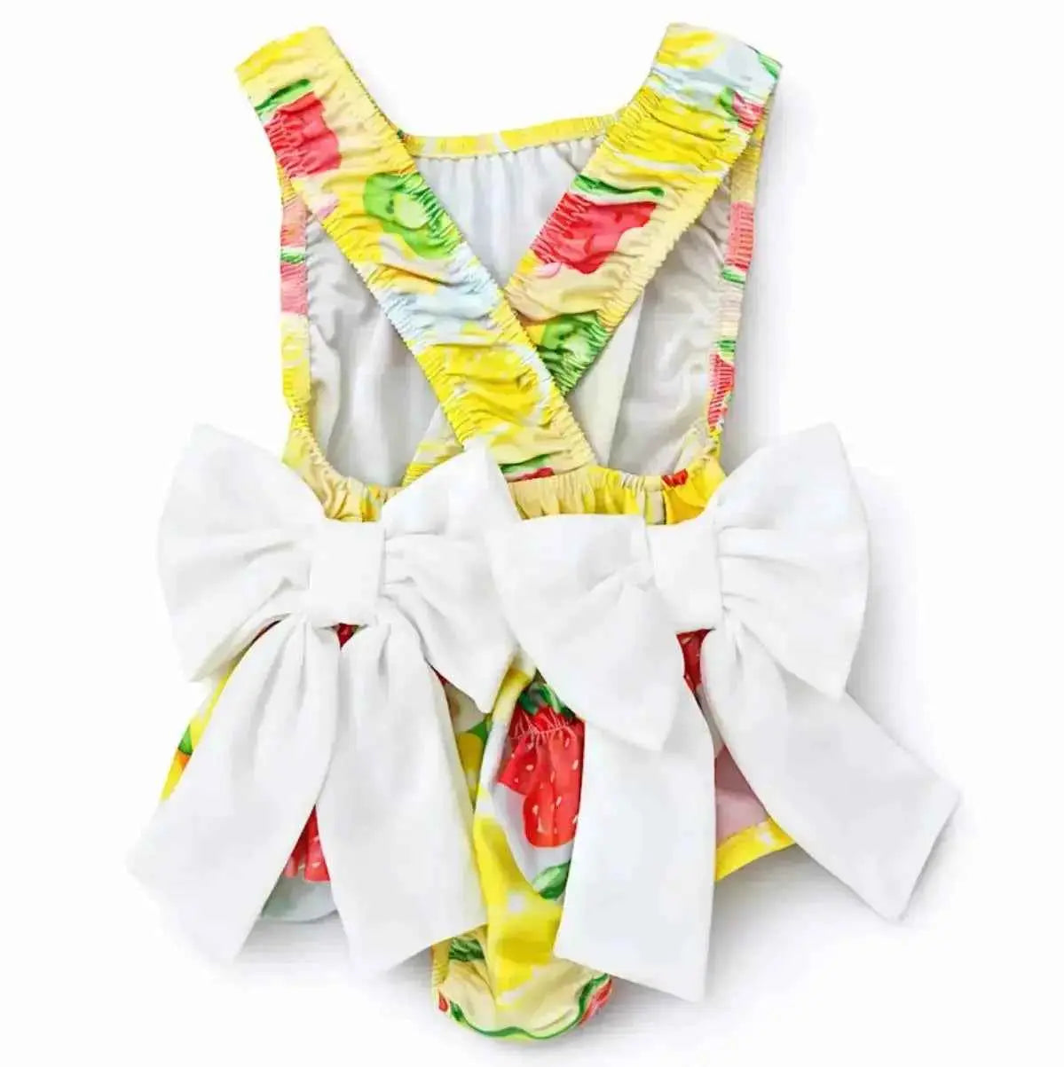 SS26 Girls Summer Lemon Fruit Frilly Bow Swimming Costume