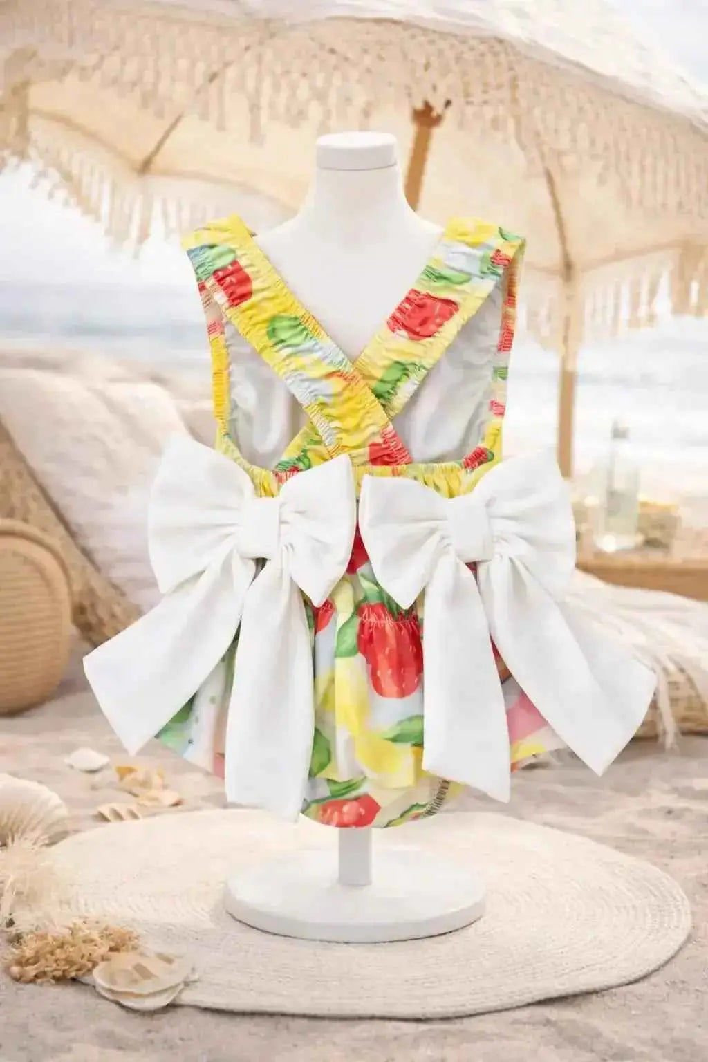 SS26 Girls Summer Lemon Fruit Frilly Bow Swimming Costume