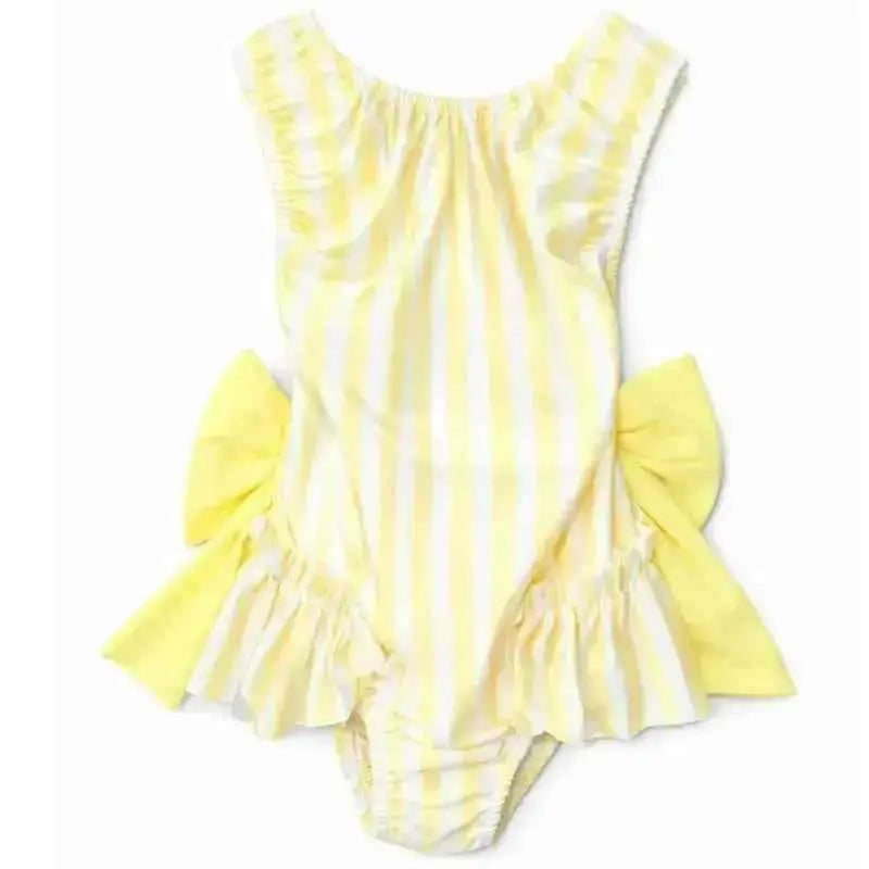 SS26 Girls Summer Lemon Stripe Swimming Costume
