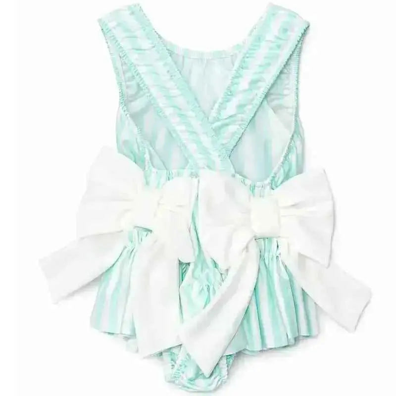 SS26 Girls Summer Mint Stripe Swimming Costume