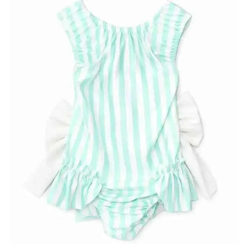 SS26 Girls Summer Mint Stripe Swimming Costume