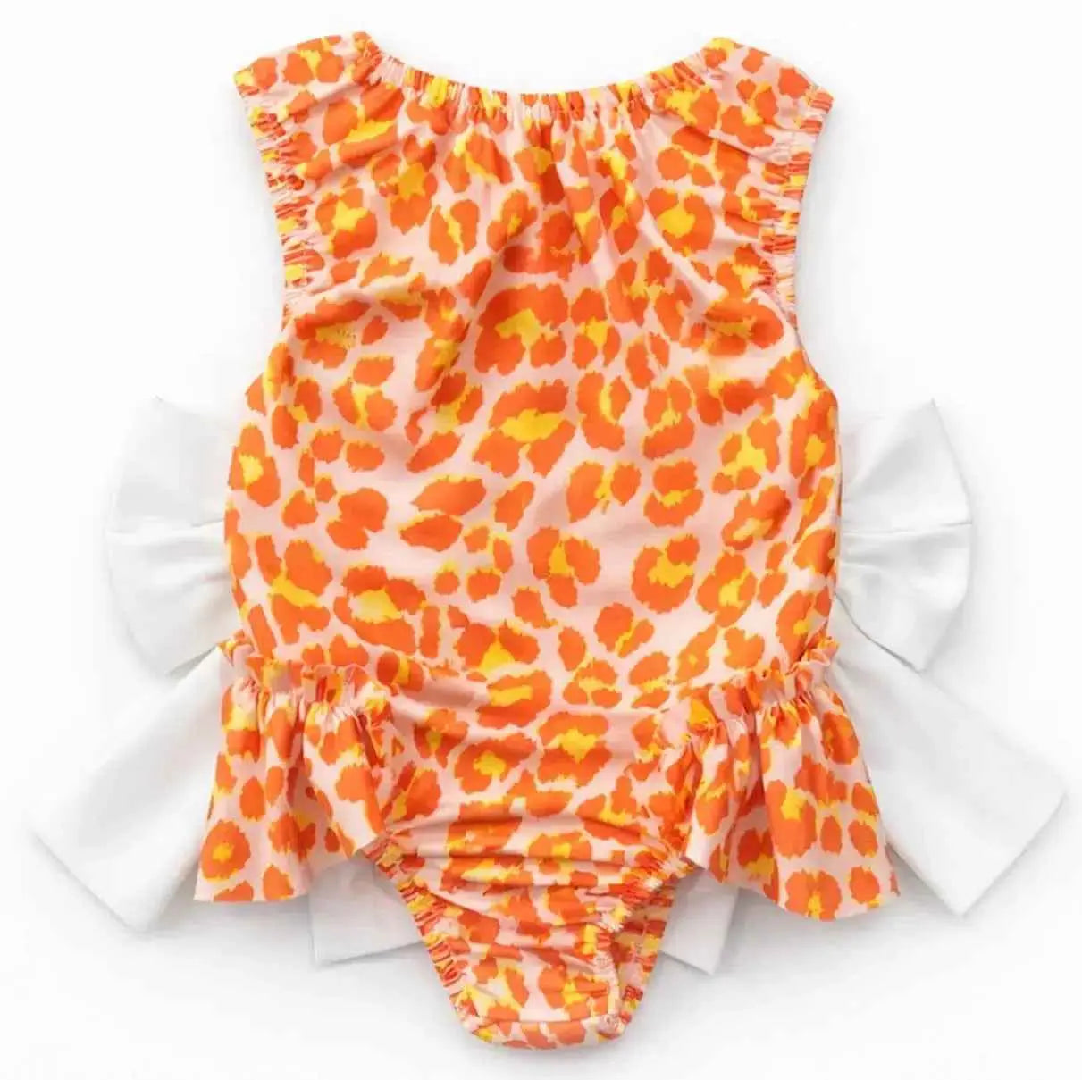 SS26 Girls Summer Orange Frilly Bow Swimming Costume