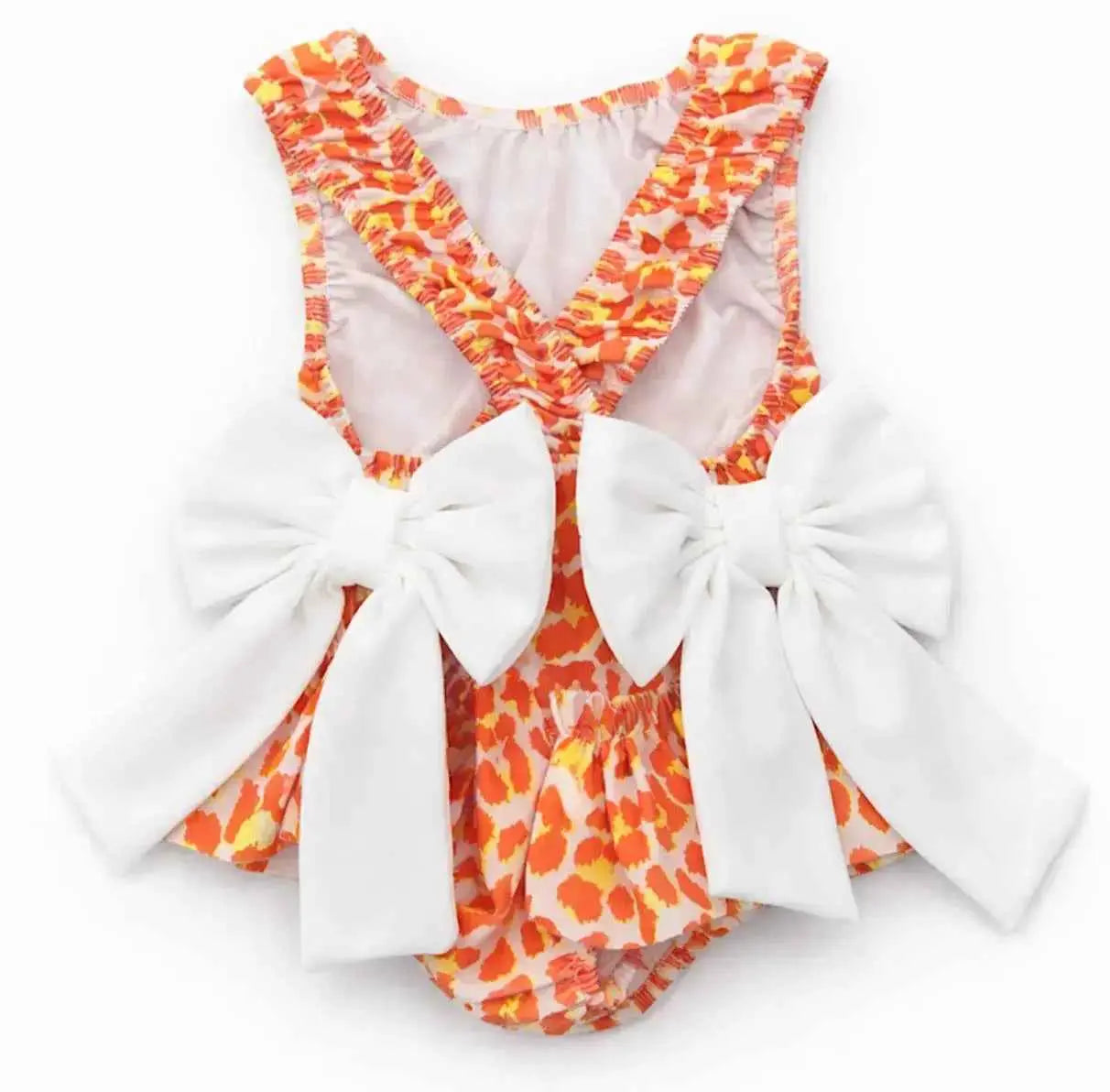 SS26 Girls Summer Orange Frilly Bow Swimming Costume