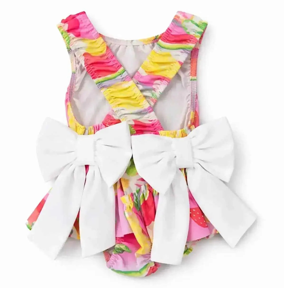 SS26 Girls Summer Pink Fruit Frilly Bow Swimming Costume