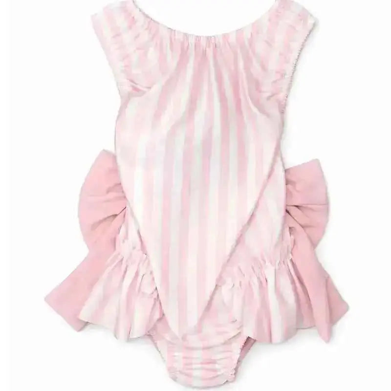 SS26 Girls Summer Pink Stripe Swimming Costume