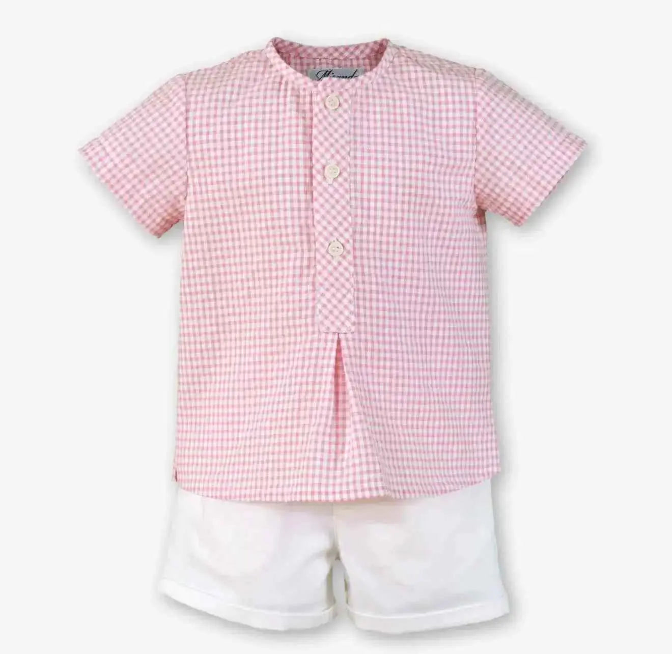 SS26 Miranda Baby Boys Pink Check Shirt & Short Set