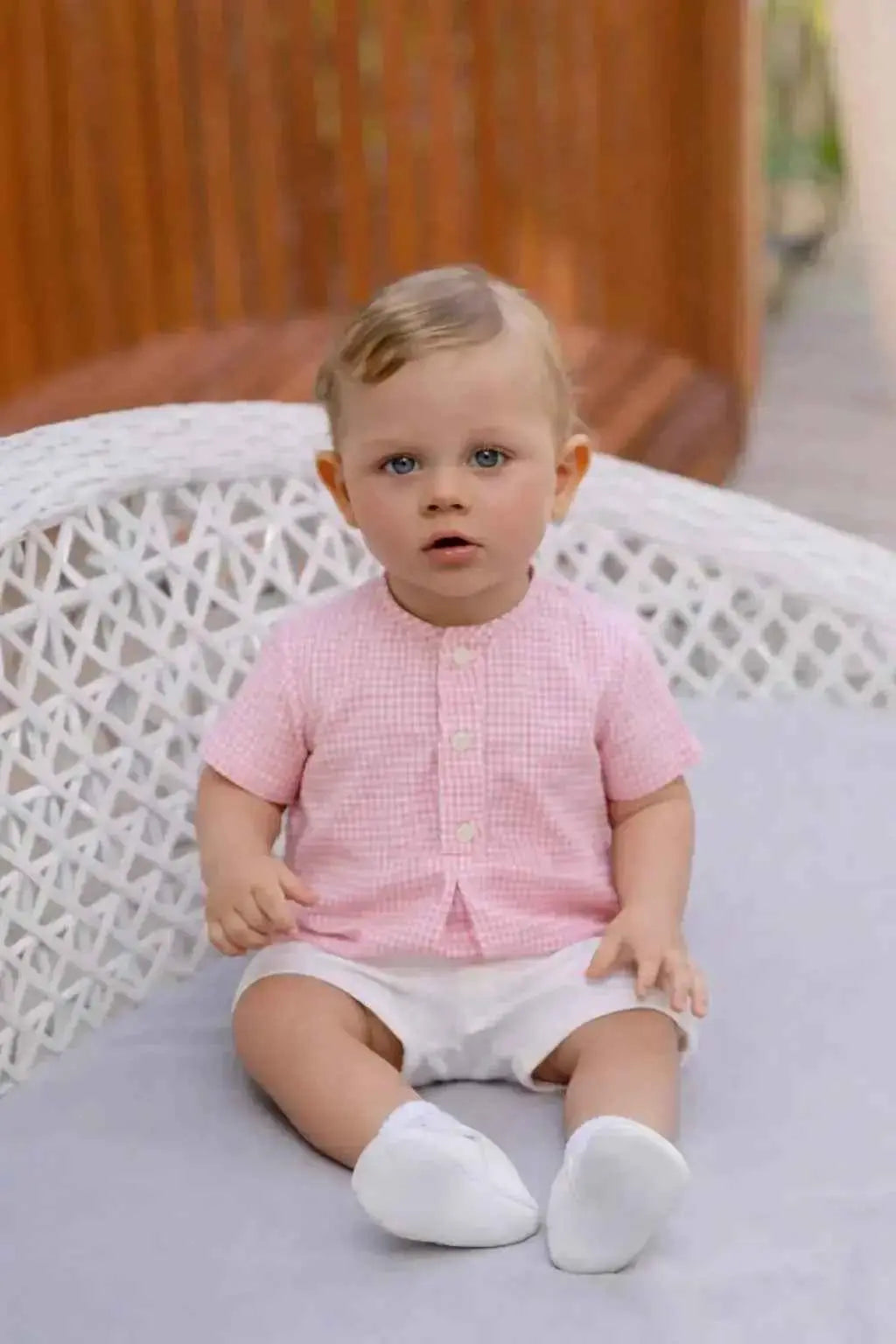 SS26 Miranda Baby Boys Pink Check Shirt & Short Set