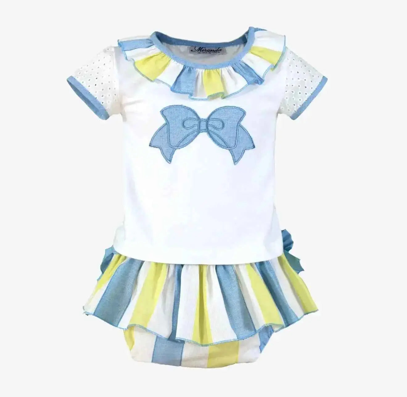 SS26 Miranda Baby Girls Lime & Blue Stripe Jam Pant Set