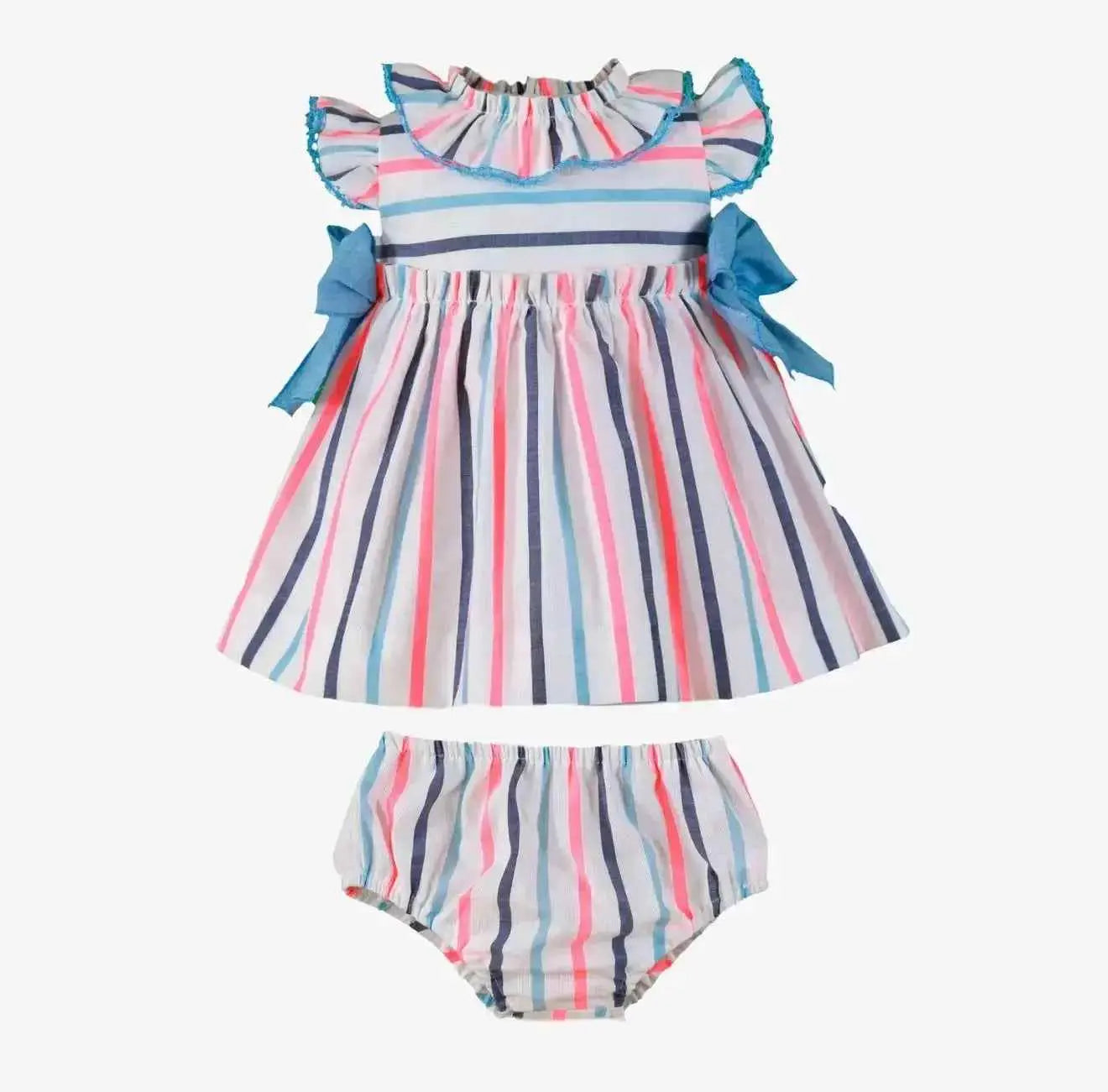 SS26 Miranda Baby Girls Neon Stripe Dress & Knickers