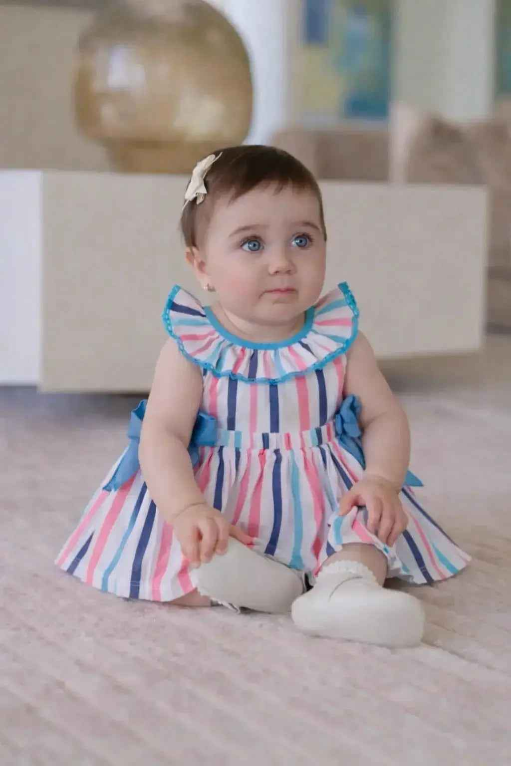 SS26 Miranda Baby Girls Neon Stripe Dress & Knickers