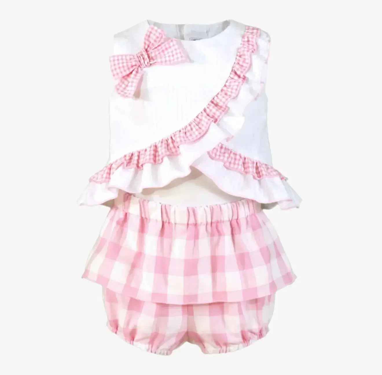 SS26 Miranda Baby Girls Pink & White Check Jam Pant Set