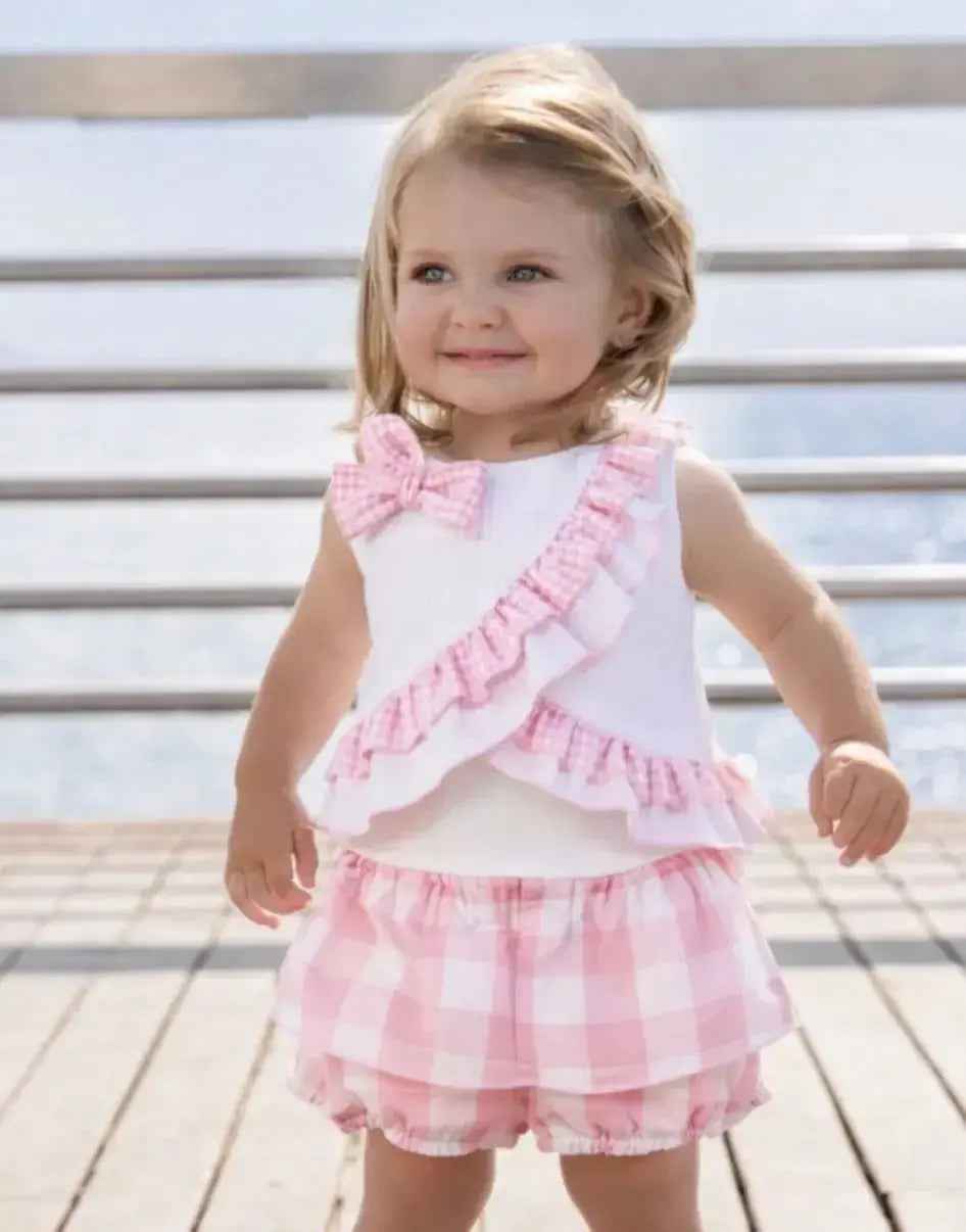 SS26 Miranda Baby Girls Pink & White Check Jam Pant Set