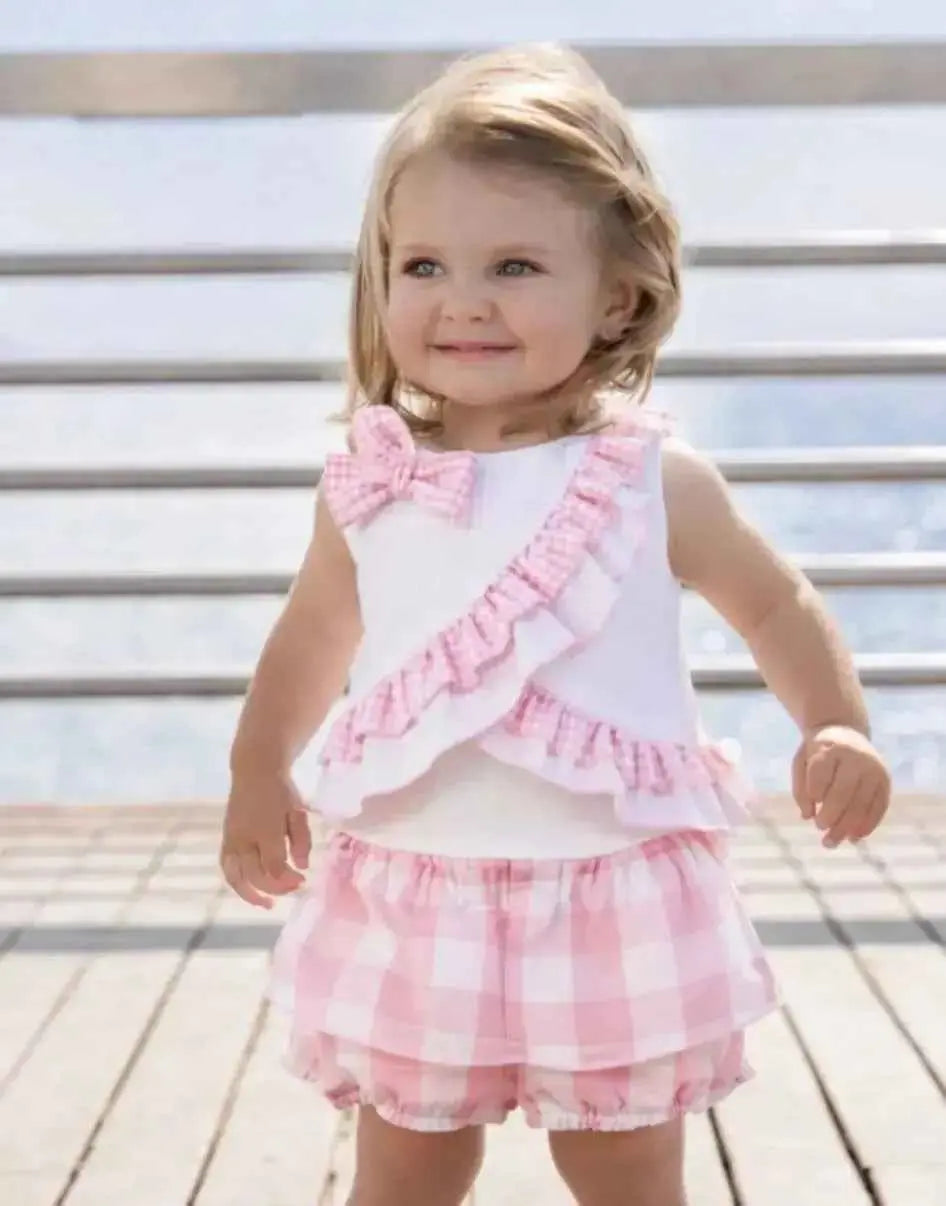 SS26 Miranda Baby Girls Pink & White Check Jam Pant Set