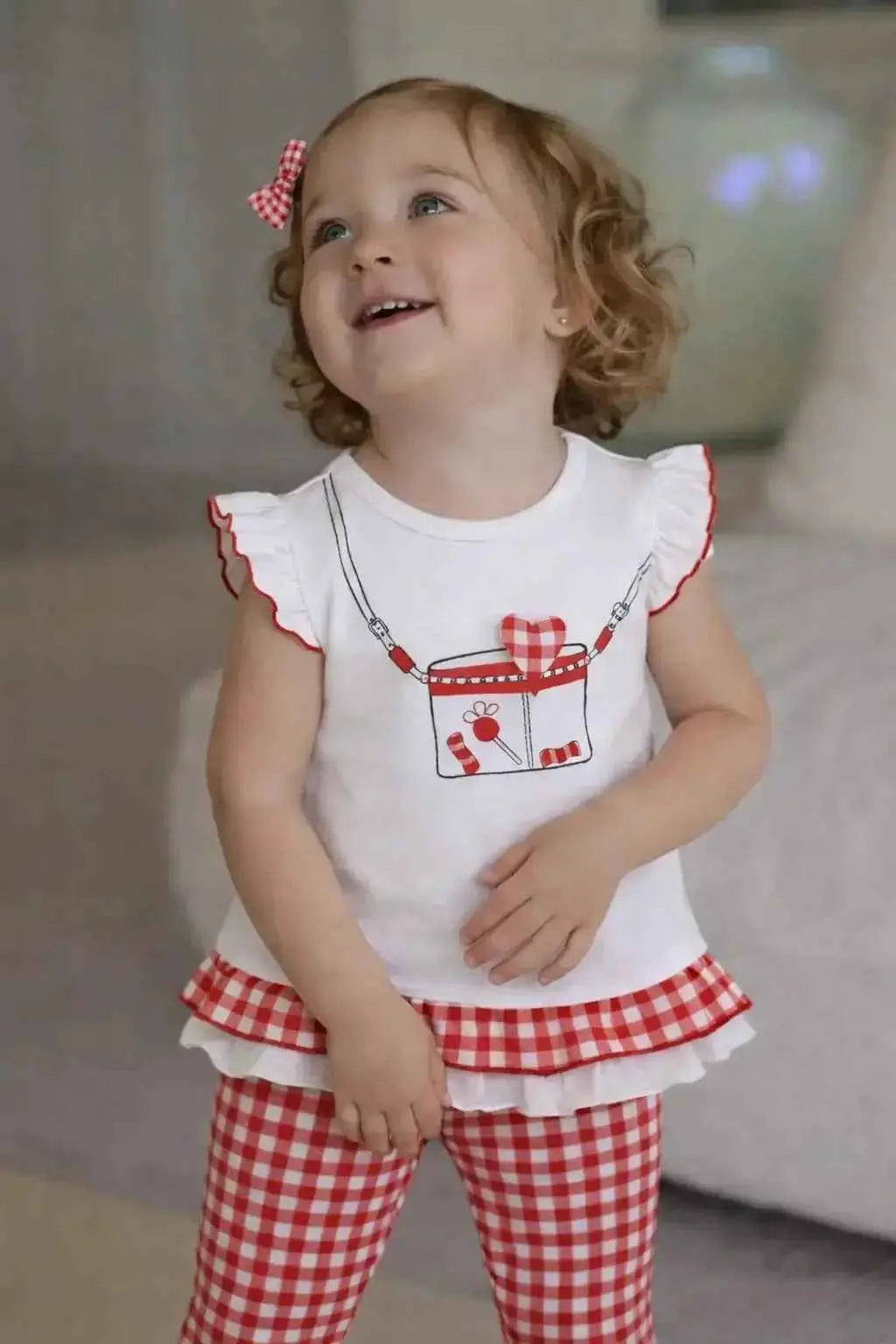 SS26 Miranda Baby Girls Red Check Legging Set