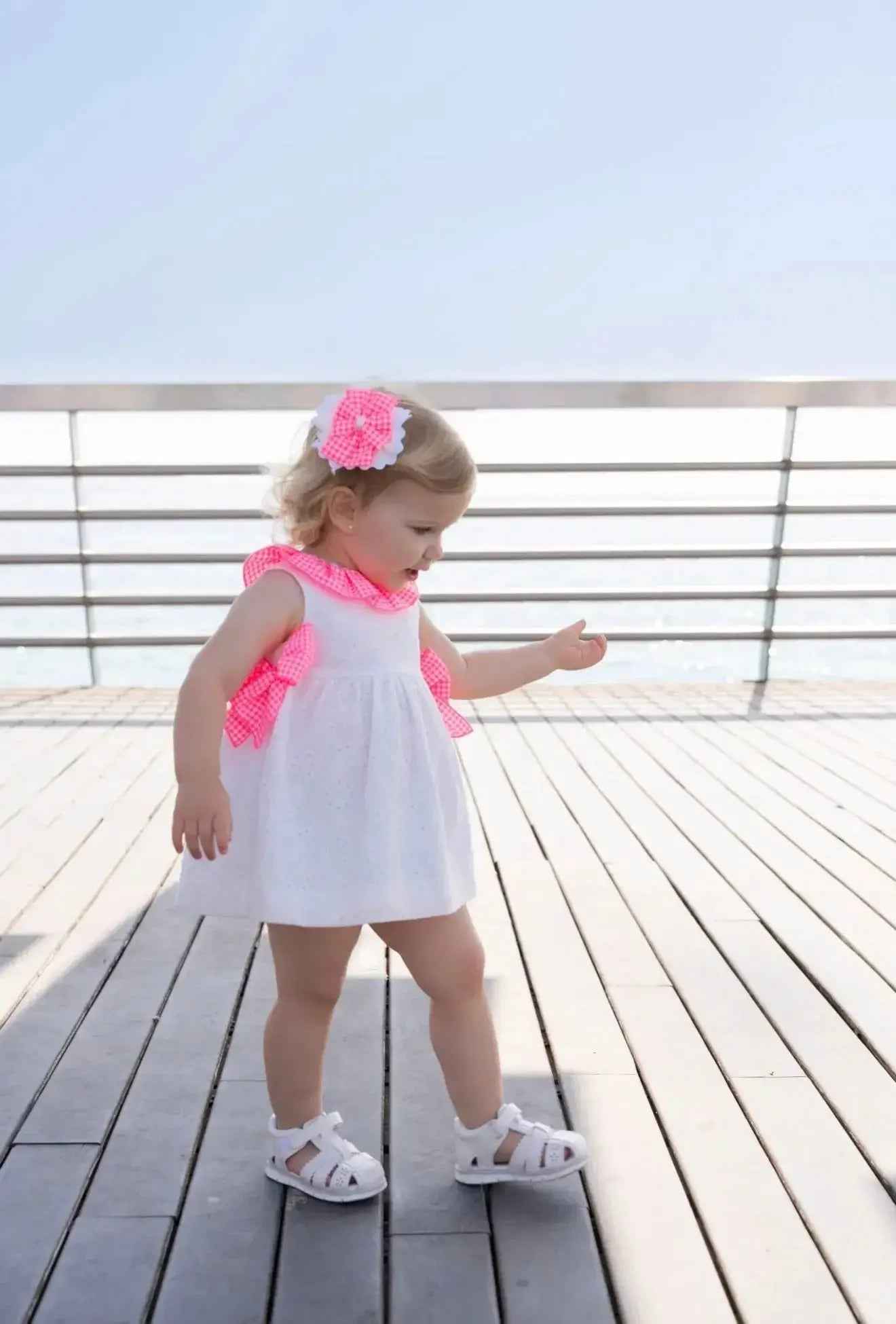 SS26 Miranda Baby Girls White & Neon Pink Sun Dress