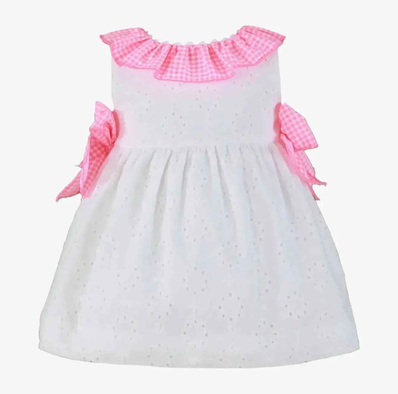 SS26 Miranda Baby Girls White & Neon Pink Sun Dress