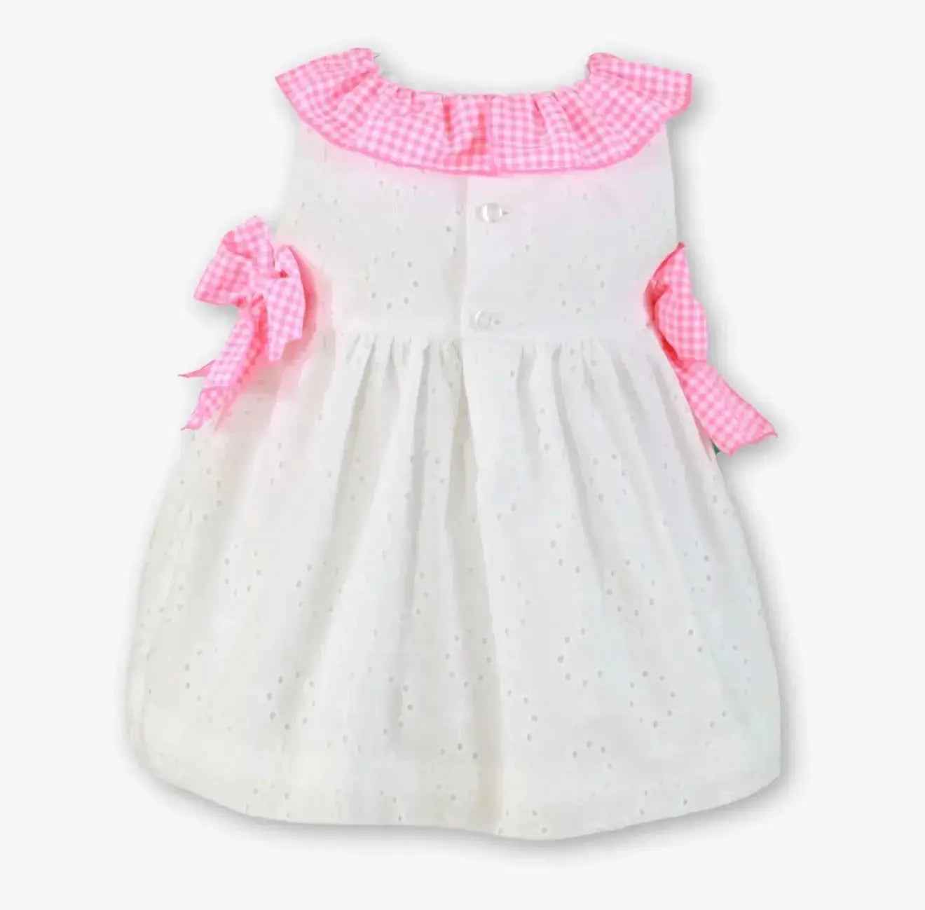 SS26 Miranda Baby Girls White & Neon Pink Sun Dress