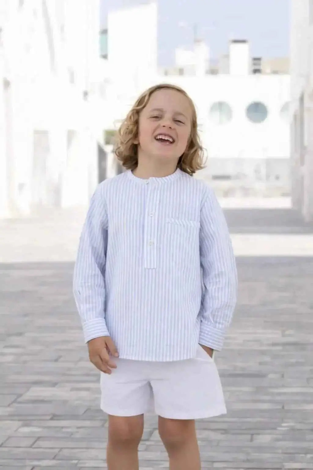 SS26 Miranda Boys Blue & White Stripe Shirt & Shorts