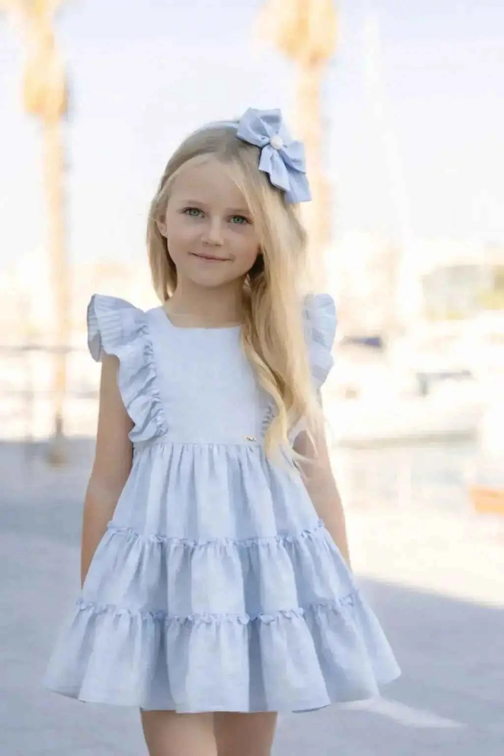SS26 Miranda Girls Blue & White Stripe Linen Dress