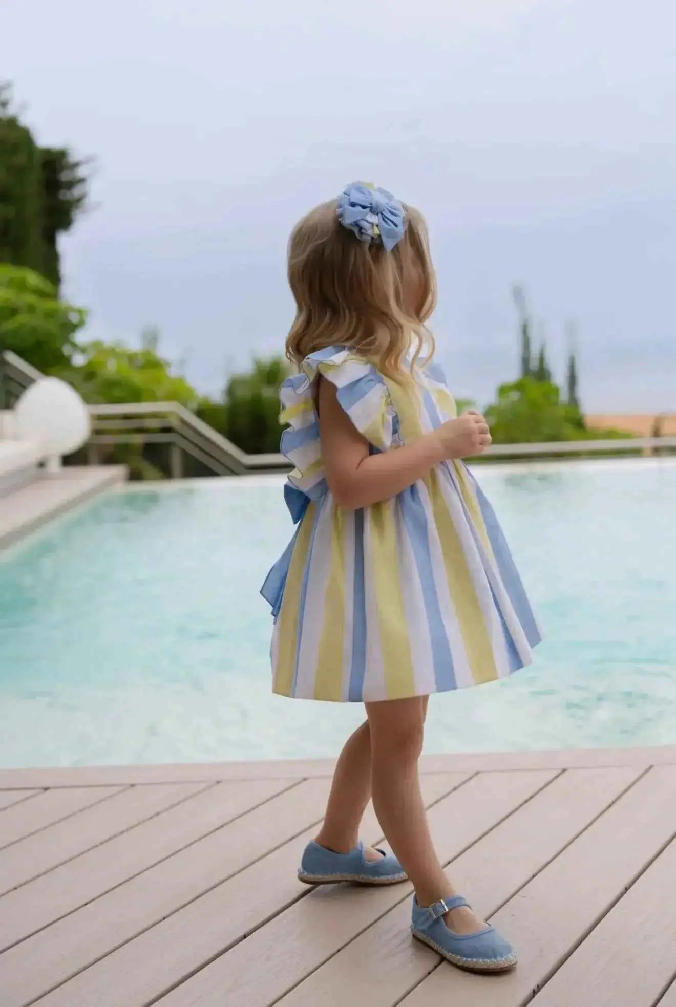 SS26 Miranda Girls Lime & Blue Stripe Sun Dress