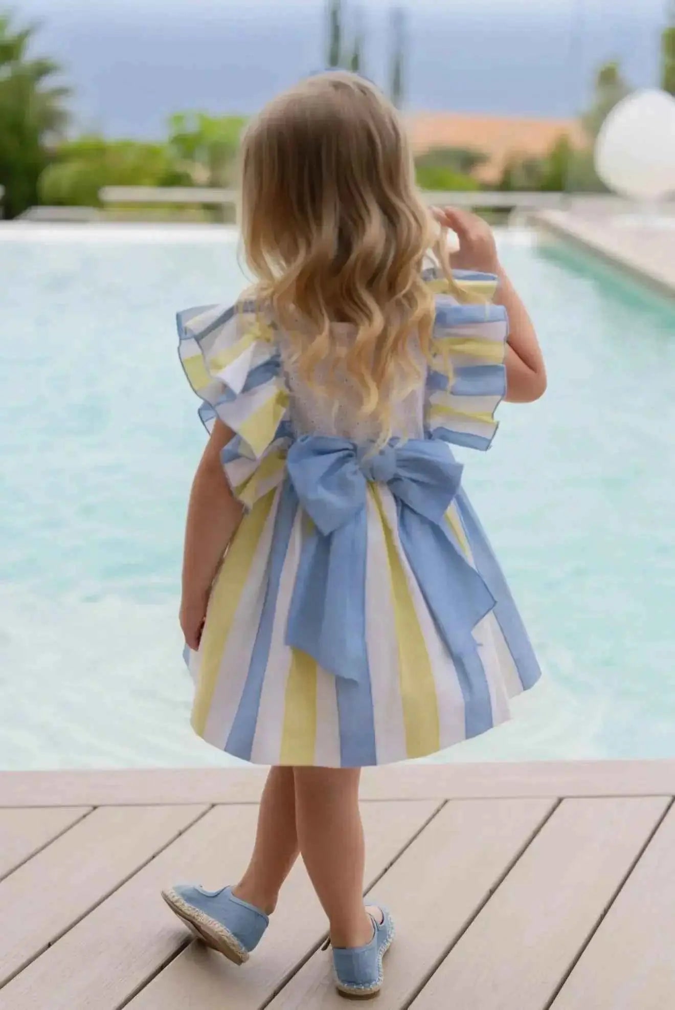 SS26 Miranda Girls Lime & Blue Stripe Sun Dress