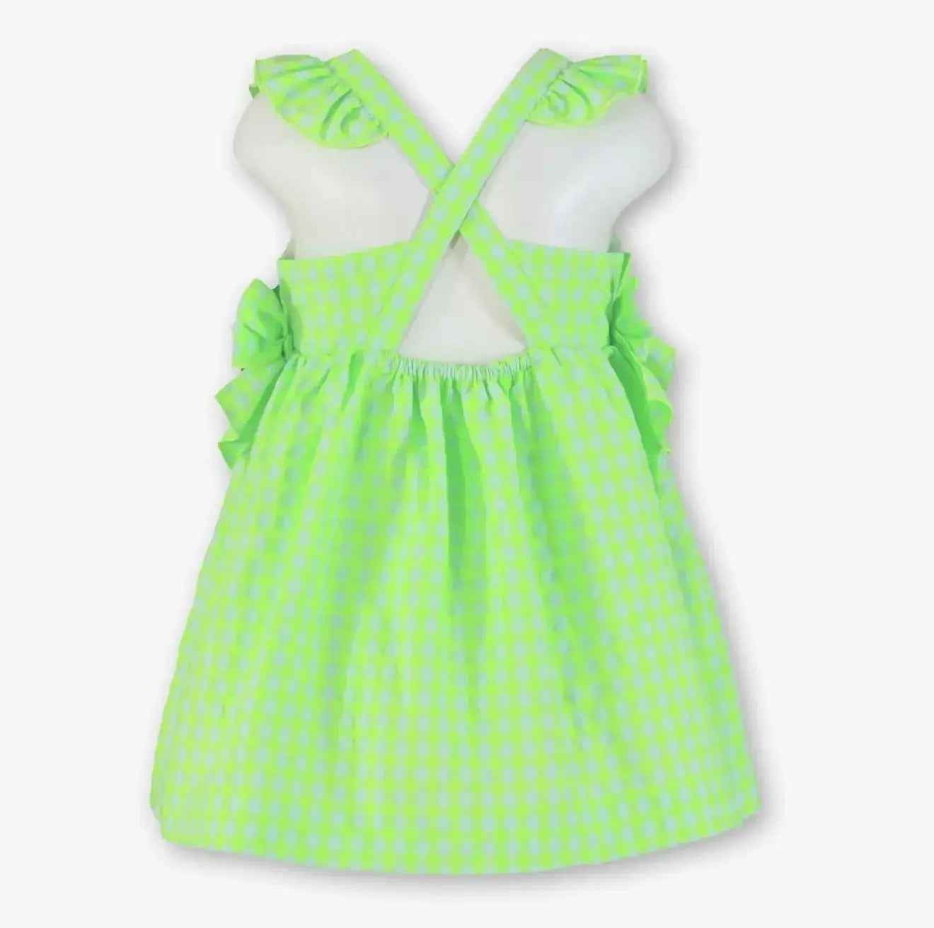 SS26 Miranda Girls Neon Lime Check Sun Dress