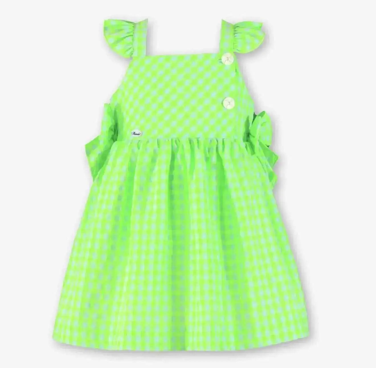SS26 Miranda Girls Neon Lime Check Sun Dress