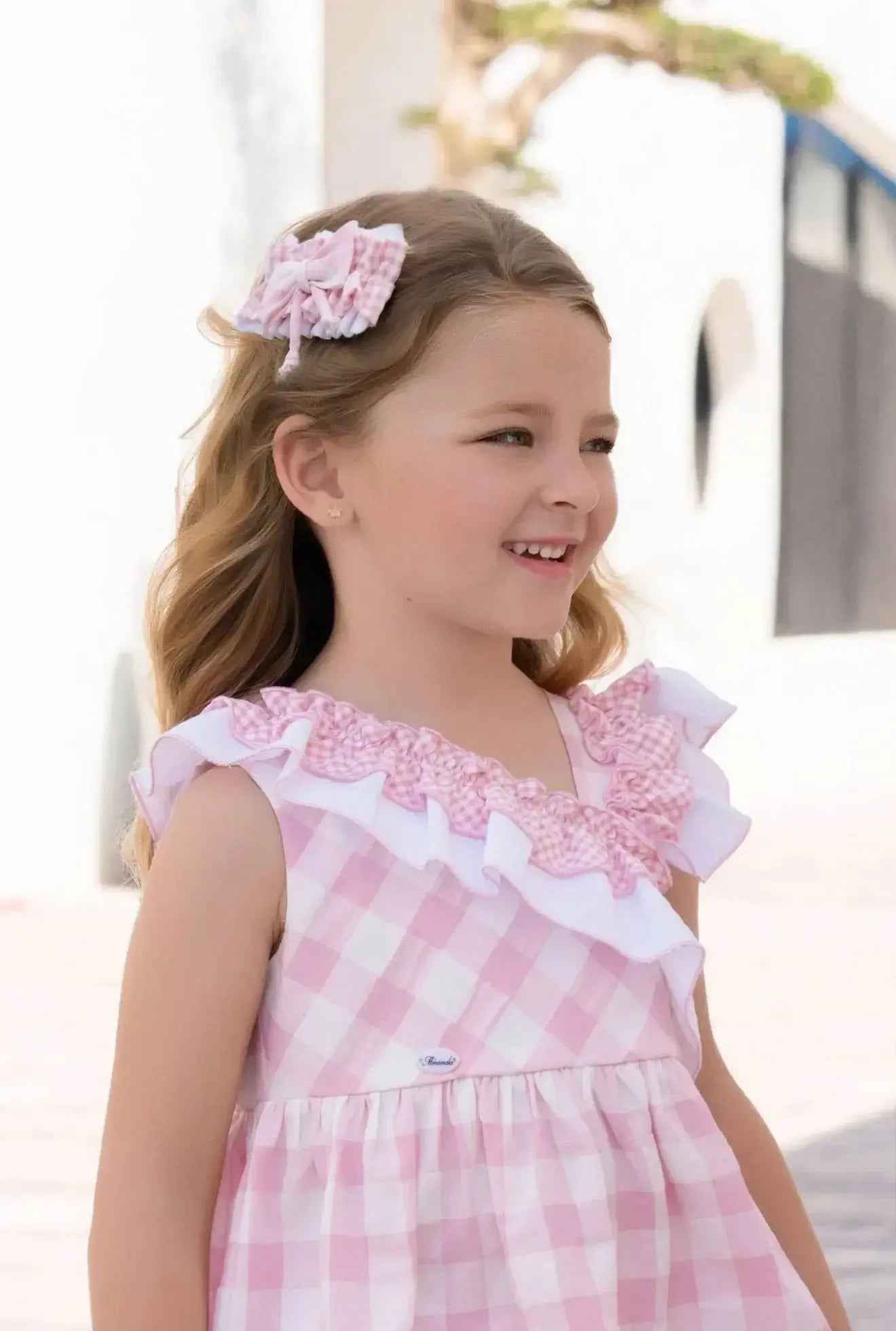 SS26 Miranda Girls Pink & White Check Hairbow