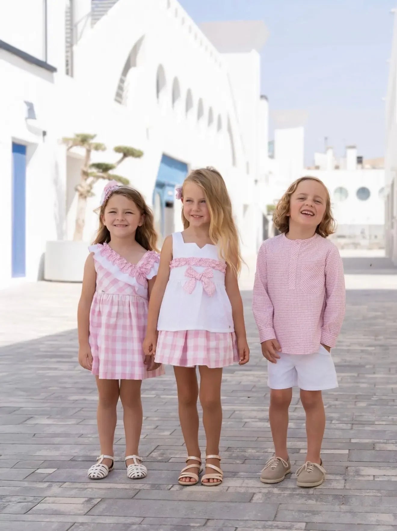 SS26 Miranda Girls Pink & White Check Skirt Set